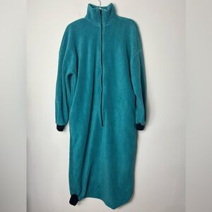 Vintage Fleece Onesie Teal 1990s Zippered Outerwear Petite *T